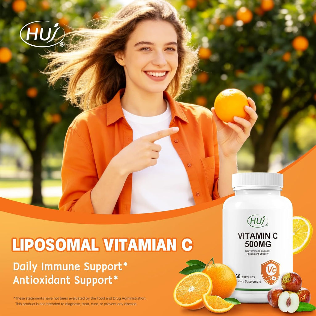 HUJ Vitamina C 500mg, Apoyo Inmunológico y Antioxidante, 60 Cápsulas