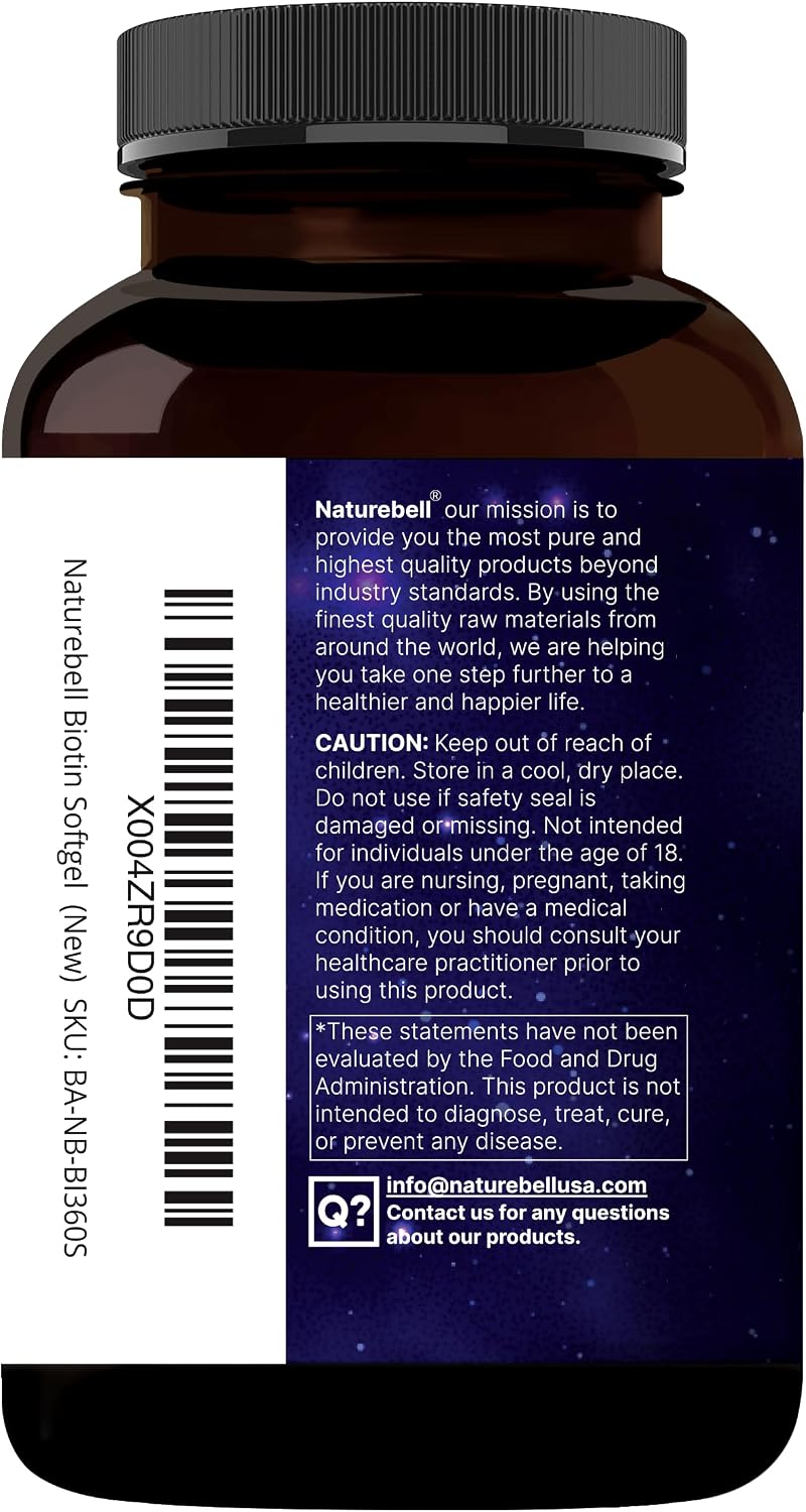 NatureBell Biotina 10000mcg + Ácido Hialurónico 25mg | 360 Cápsulas Blandas de Aceite de Coco