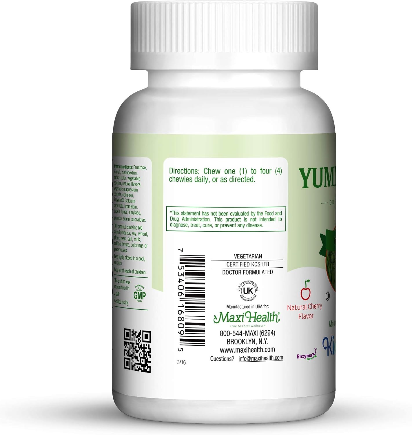 Maxi Health Vitamina C 250 mg Comprimidos Masticables con Zinc y Bioflavonoides, Sabor Cereza – 90 Comprimidos