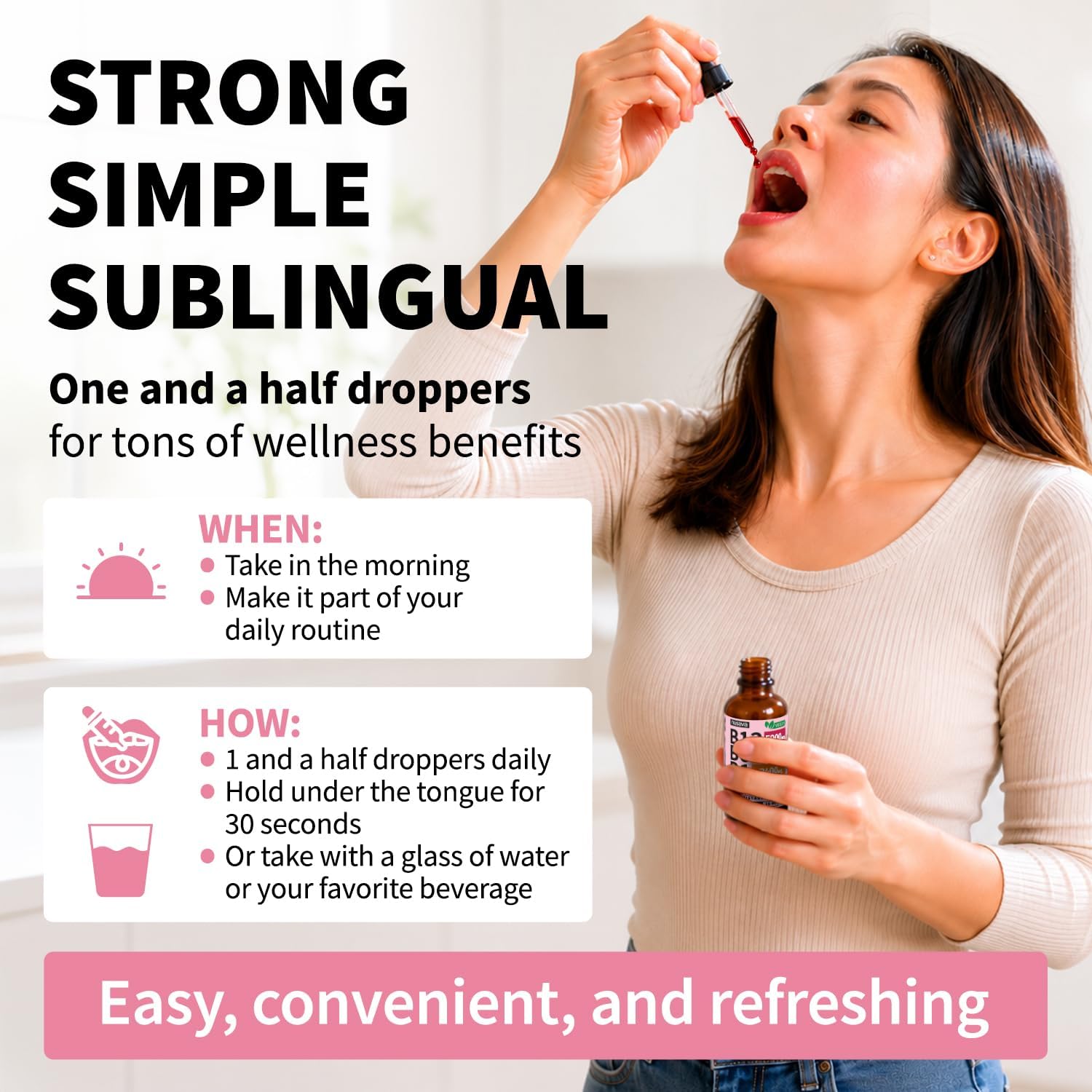 NUSAVA (Pack de 2) Gotas Líquidas de Vitamina B12 5000mcg - B12 Sublingual con B6 y Complejo B - Metilcobalamina para Mujeres y Hombres - Suplemento Vegano, No GMO, Sabor Fresa (2 Fl Oz, 80 Porciones)