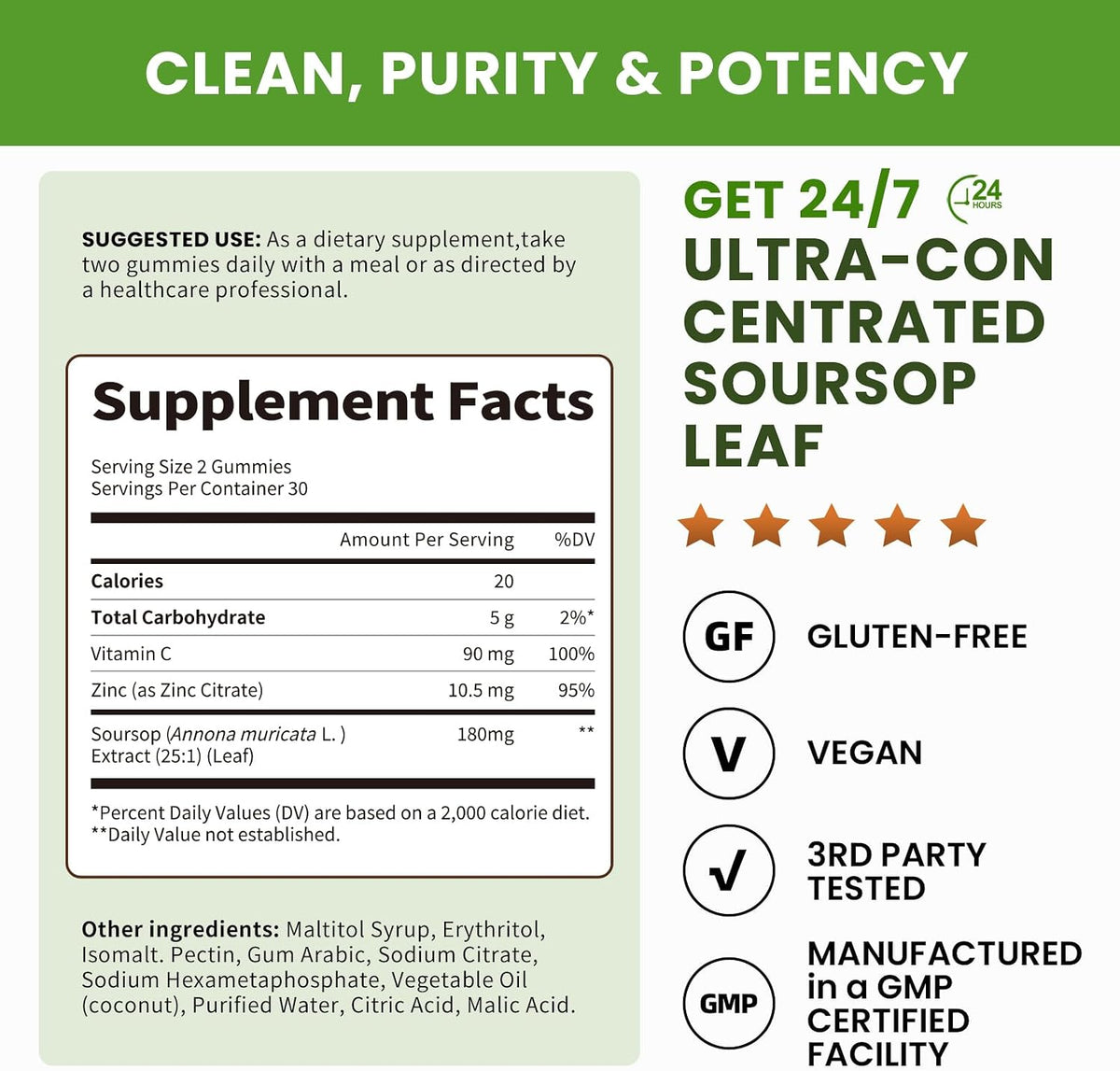 Lukaree Gominolas de Soursop Graviola - 2 Paquetes - Extracto Concentrado con Vitamina C y Zinc - 60 Gominolas – Image 2