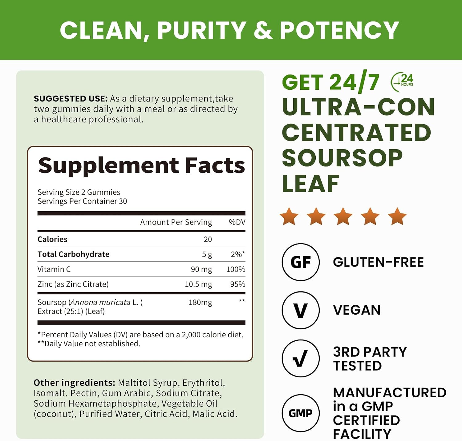 Lukaree Gominolas de Soursop Graviola - 2 Paquetes - Extracto Concentrado con Vitamina C y Zinc - 60 Gominolas