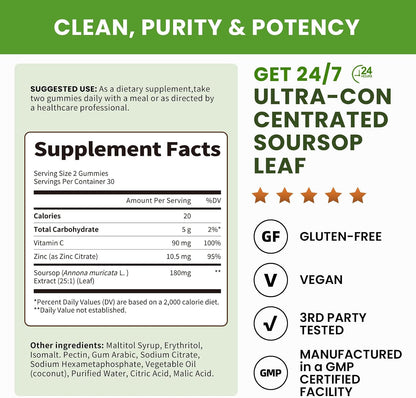 Lukaree Gominolas de Soursop Graviola - 2 Paquetes - Extracto Concentrado con Vitamina C y Zinc - 60 Gominolas – Image 2
