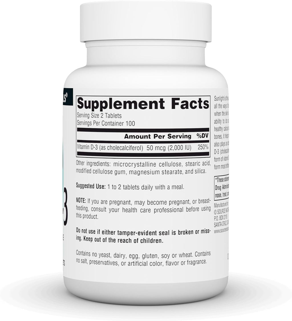Source Naturals Vitamina D-3 1000 UI (25 mcg) - 200 Comprimidos