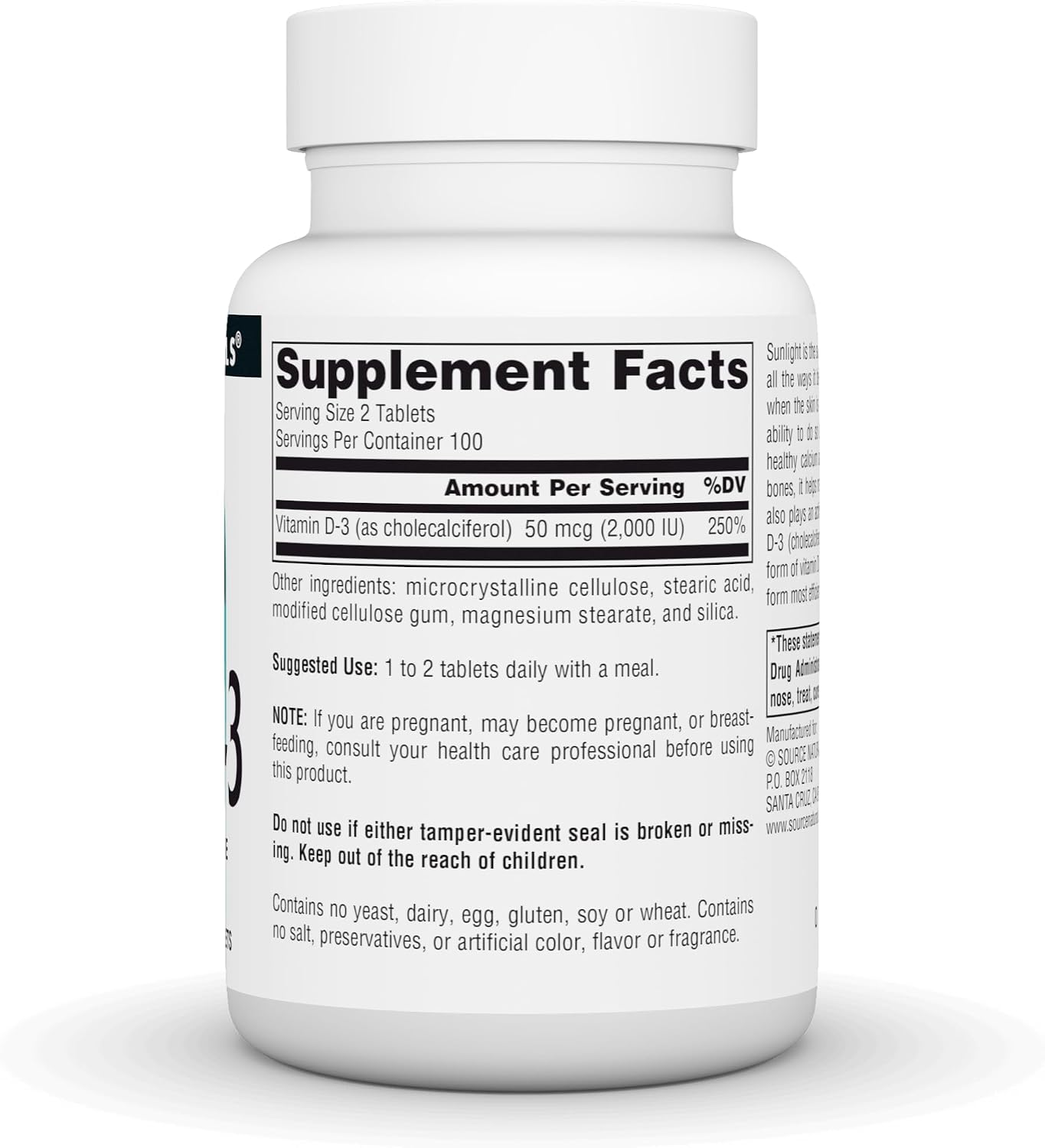 Source Naturals Vitamina D-3 1000 UI (25 mcg) - 200 Comprimidos