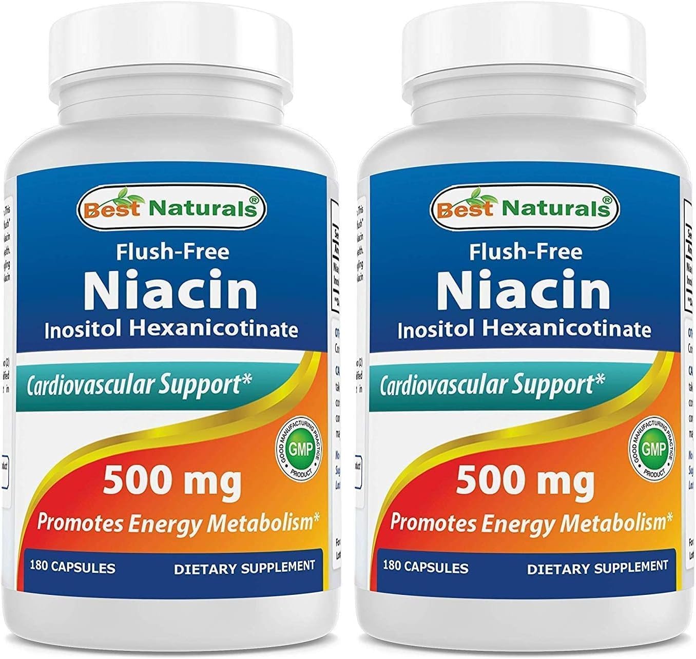 Best Naturals Niacina sin rubor (hexanicotinato de inositol) 500 mg, 180 cápsulas