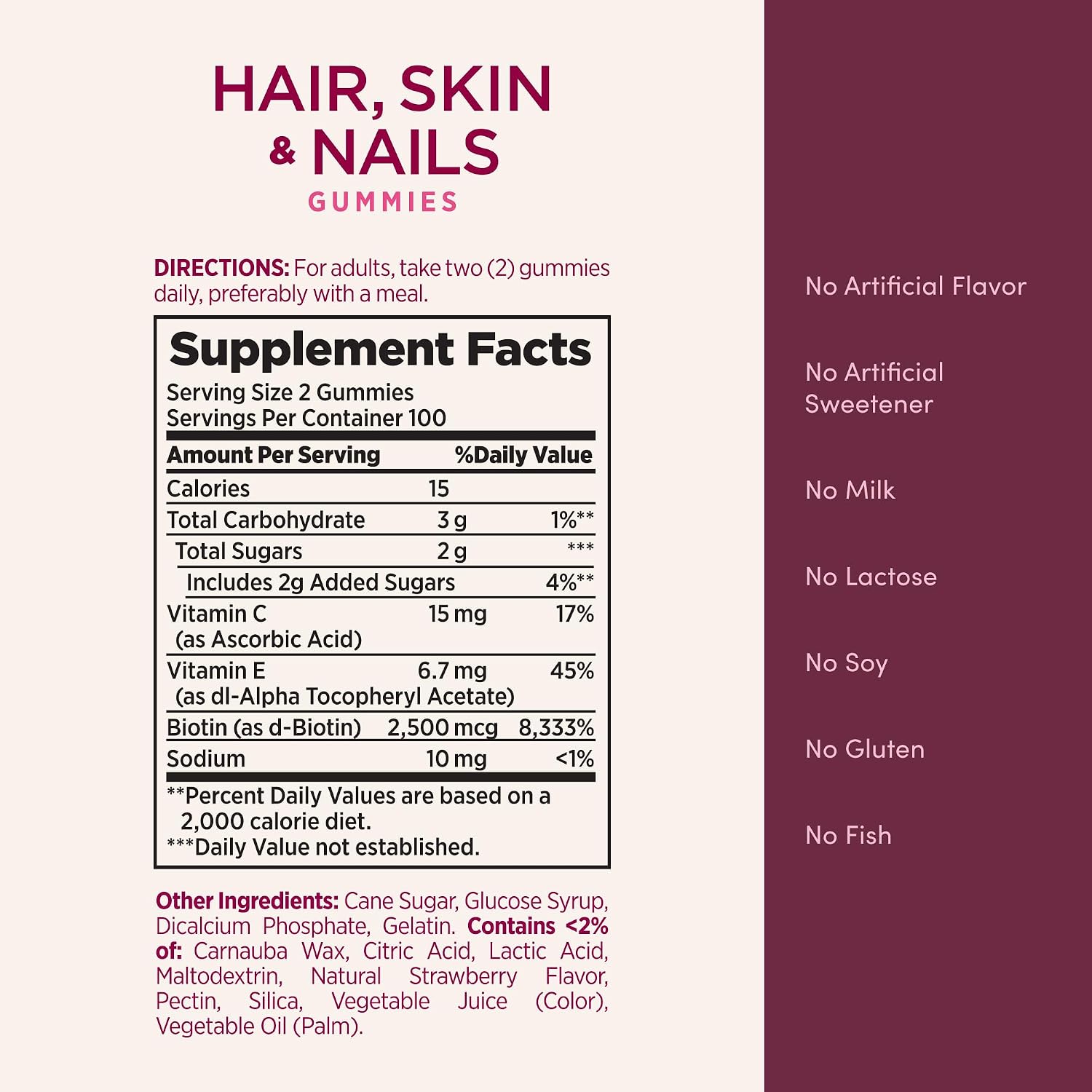Nature's Bounty Gominolas para Cabello, Piel y Uñas con Biotina 2500 mcg, Sabor Fresa, 200 unidades
