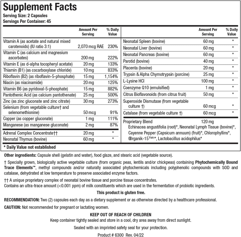 BIOTICS RESEARCH Bio Immunozyme Forte - Multivitamínico y Mineral con Equinácea, Pimienta de Cayena y Probióticos - 90 Cápsulas