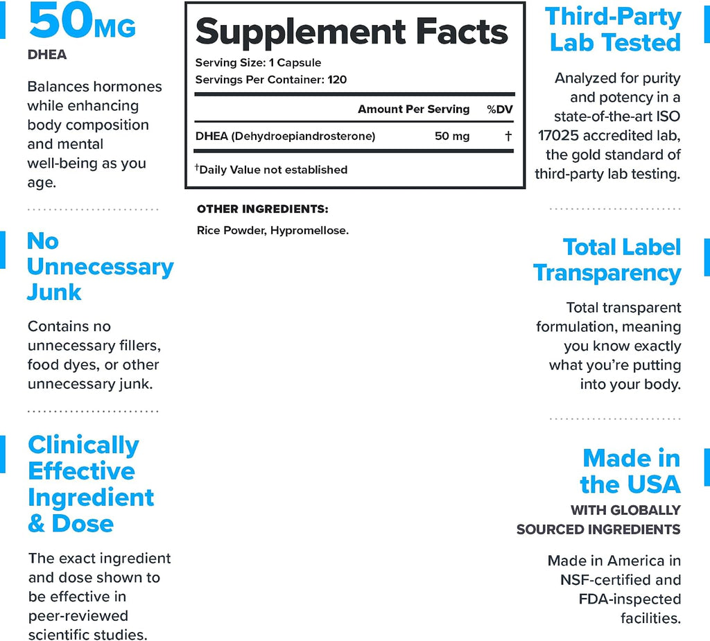 LEGION DHEA 50mg – Suplemento de DHEA para Hombres y Mujeres