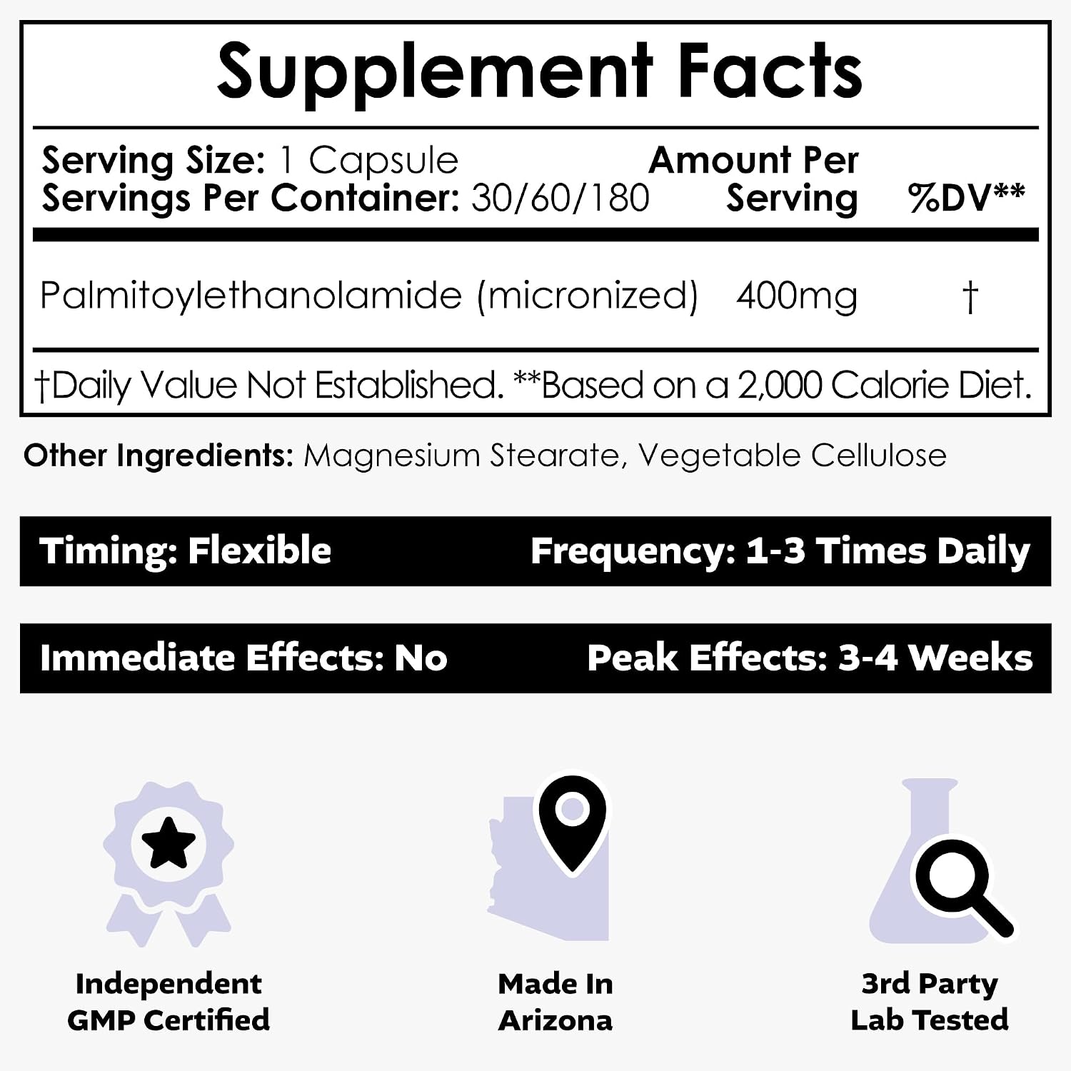 Nootropics Depot Palmitoiletanolamida (PEA) 400mg Cápsulas - Apoyo Articular, Nervioso e Inmune - 180 Cápsulas