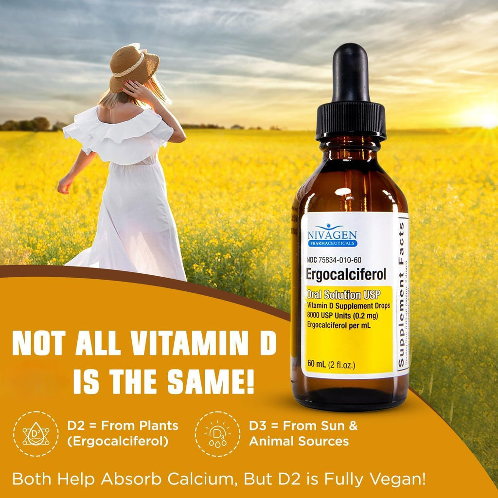 Nivagen Gotas Líquidas de Vitamina D2, 400 UI por Dosis, 60 ml