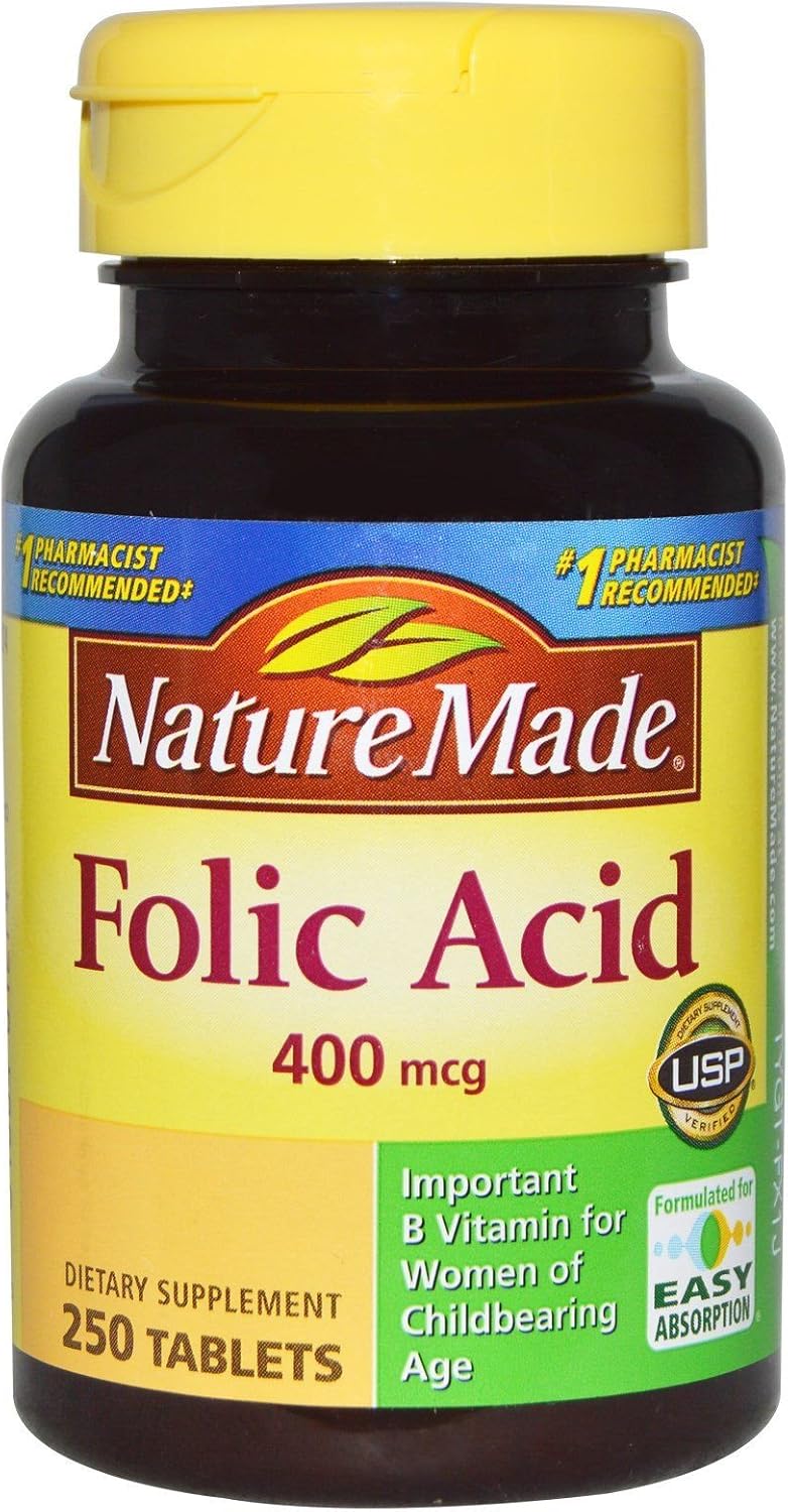 Nature Made Ácido Fólico 400 mcg (665 mcg DFE) Comprimidos, 250 Comprimidos (Pack de 3)