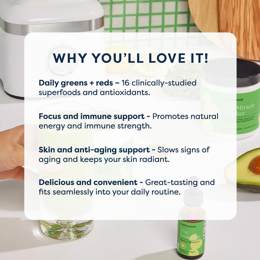 GutPersonal Gut Greens + Reds - Suplemento para la Salud Intestinal, 30 Dosis