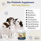 Probiotics for Dogs Digestive Health (Chicken & Bacon) - Probiotic Powder for Dogs - Digestive Aid & Immune Support - Calming Chews - Max Strength