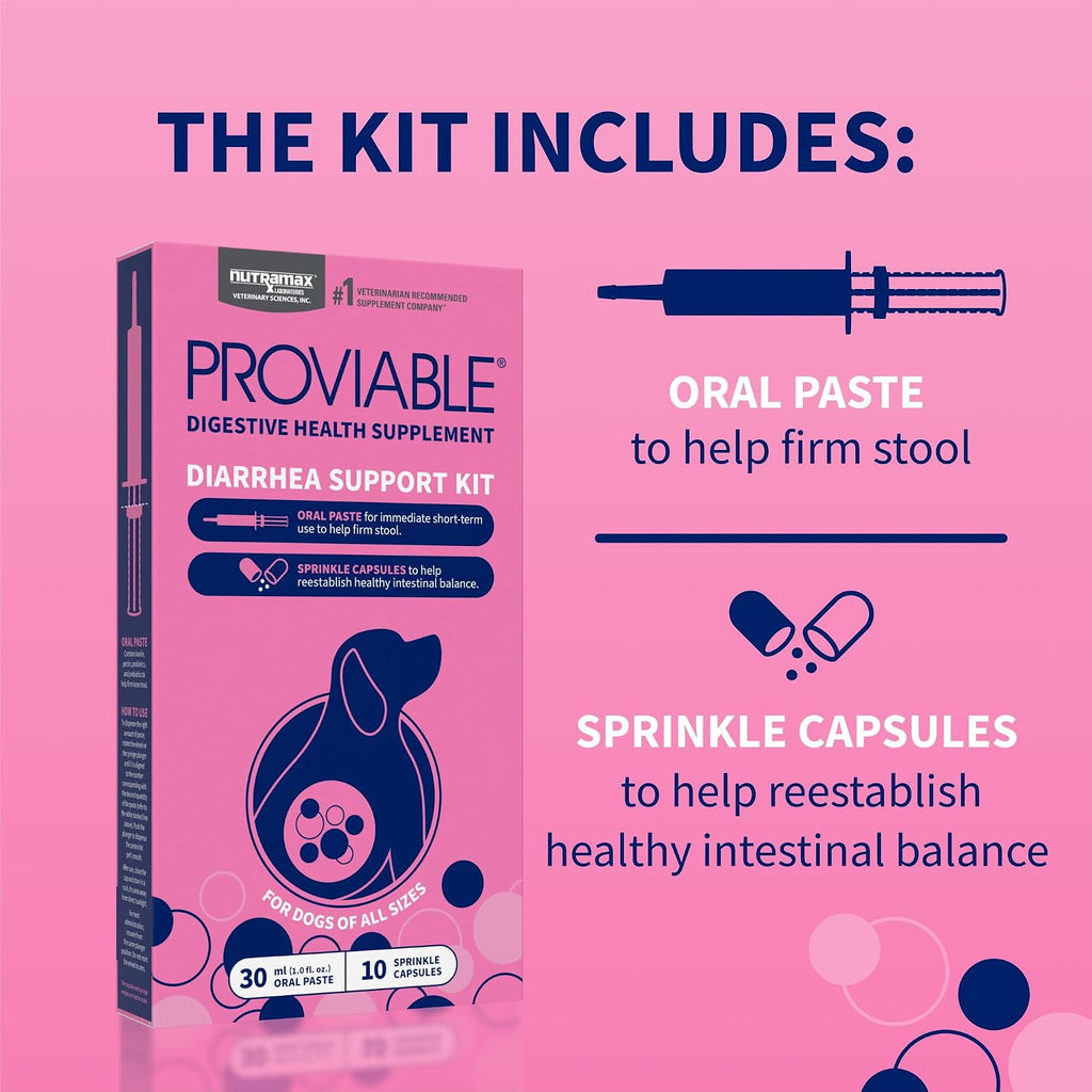 Nutramax Proviable Probióticos para Perros - Kit de Apoyo para Diarrea, 30 ml Pasta y 10 Cápsulas