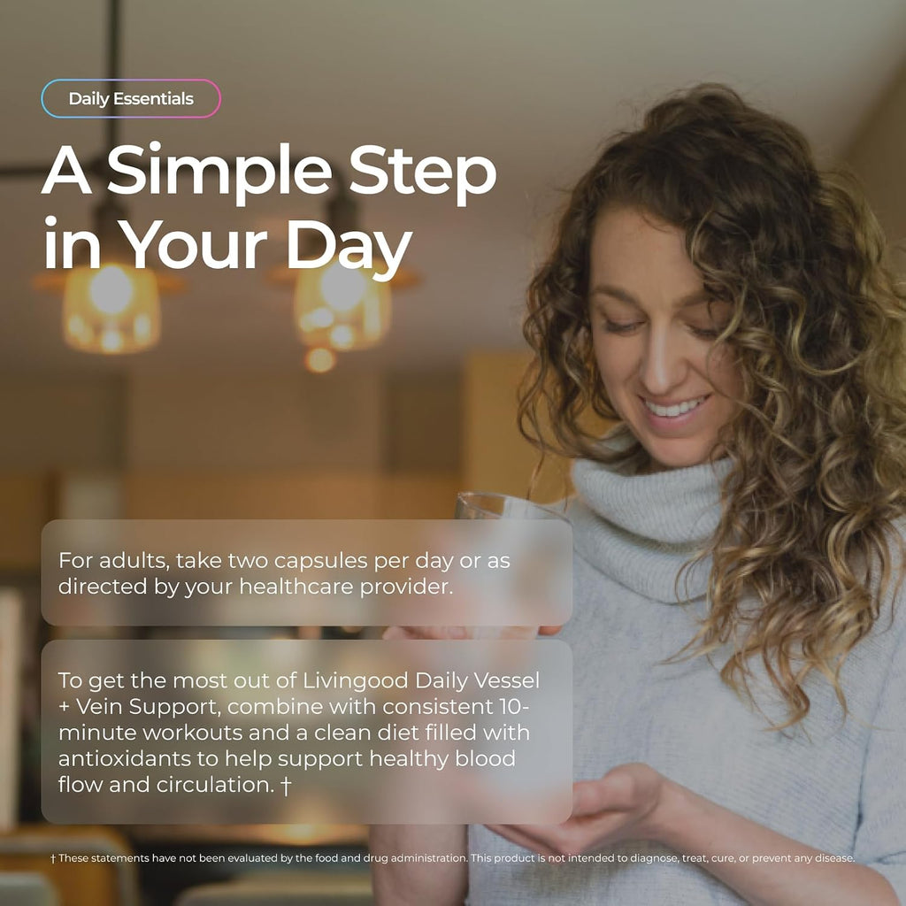 Livingood Daily Vessel & Vein Support - Suplemento para la Circulación y Salud Venosa, 60 Cápsulas