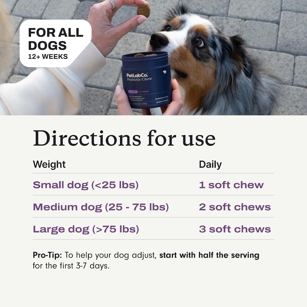 PetLab Co. Probióticos para Perros, Apoyo Digestivo y Alergias Estacionales - Sabor Salmón - 30 Masticables (Pack de 3)