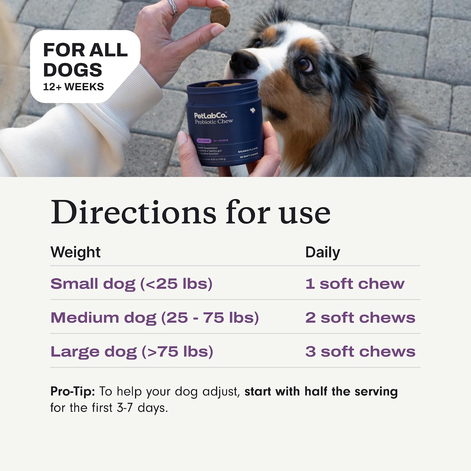 PetLab Co. Probióticos para Perros, Apoyo Digestivo y Alergias Estacionales - Sabor Salmón - 30 Masticables (Pack de 3)