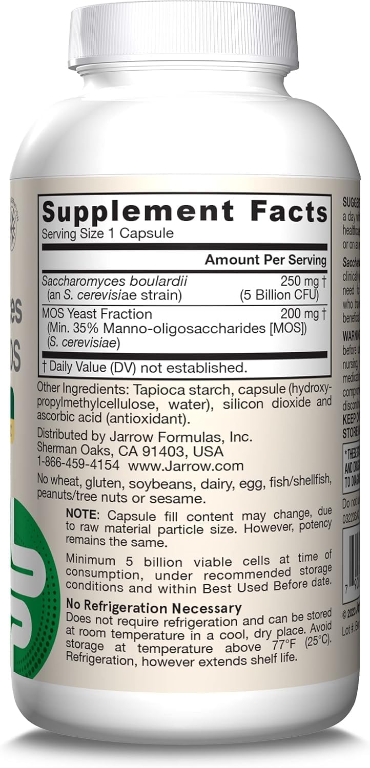 Jarrow Formulas Saccharomyces Boulardii + MOS - 5 Mil Millones de Organismos Viables - 90 Cápsulas Veganas de Liberación Retardada (2 Envases)