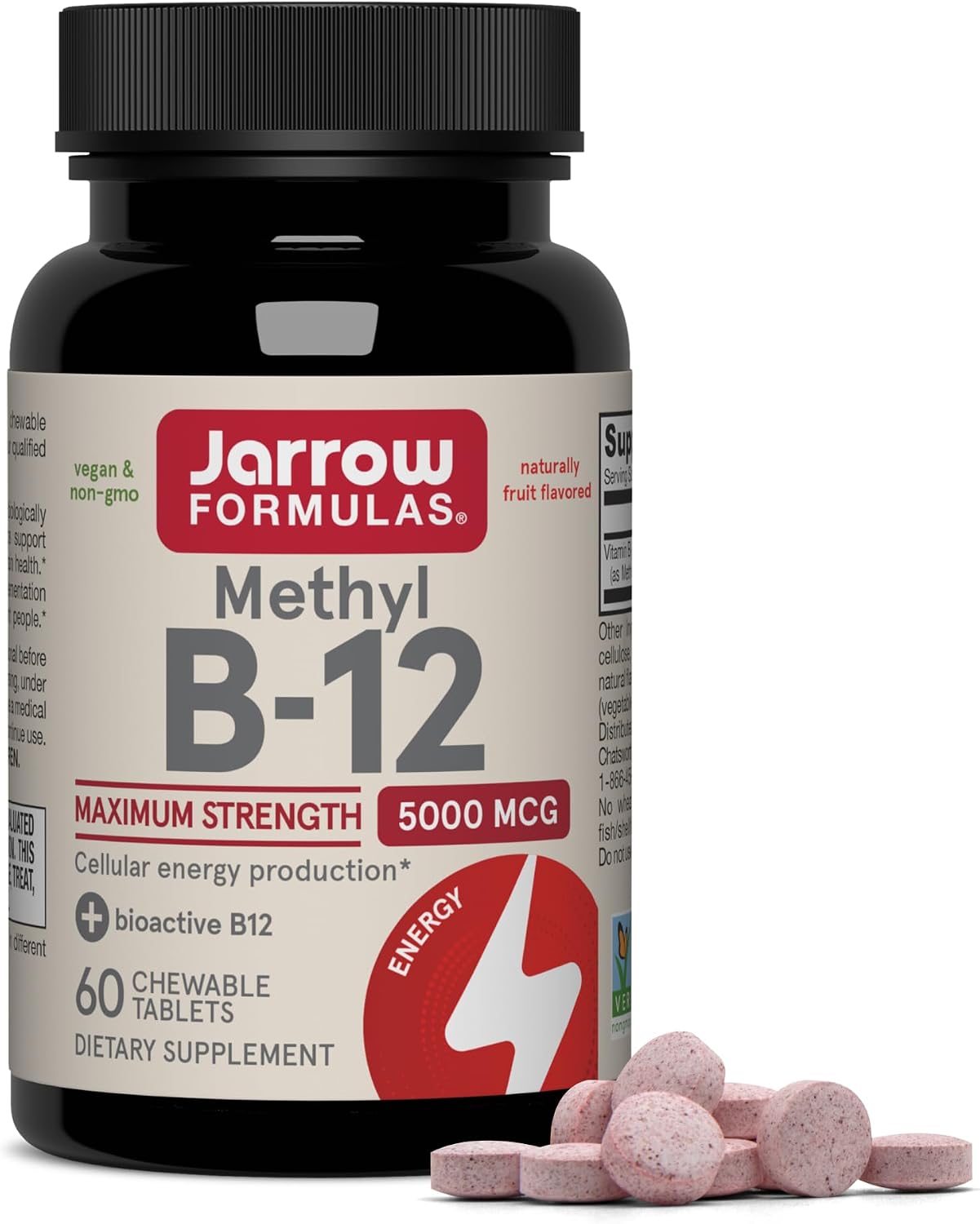 Jarrow Formulas Metilcobalamina B12 5000 mcg - 60 Comprimidos Masticables Sabor Fruta