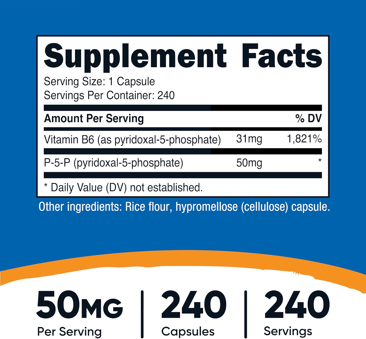 Nutricost P5P Vitamina B6 Activa 50mg, 240 Cápsulas (Piridoxal-5-Fosfato)