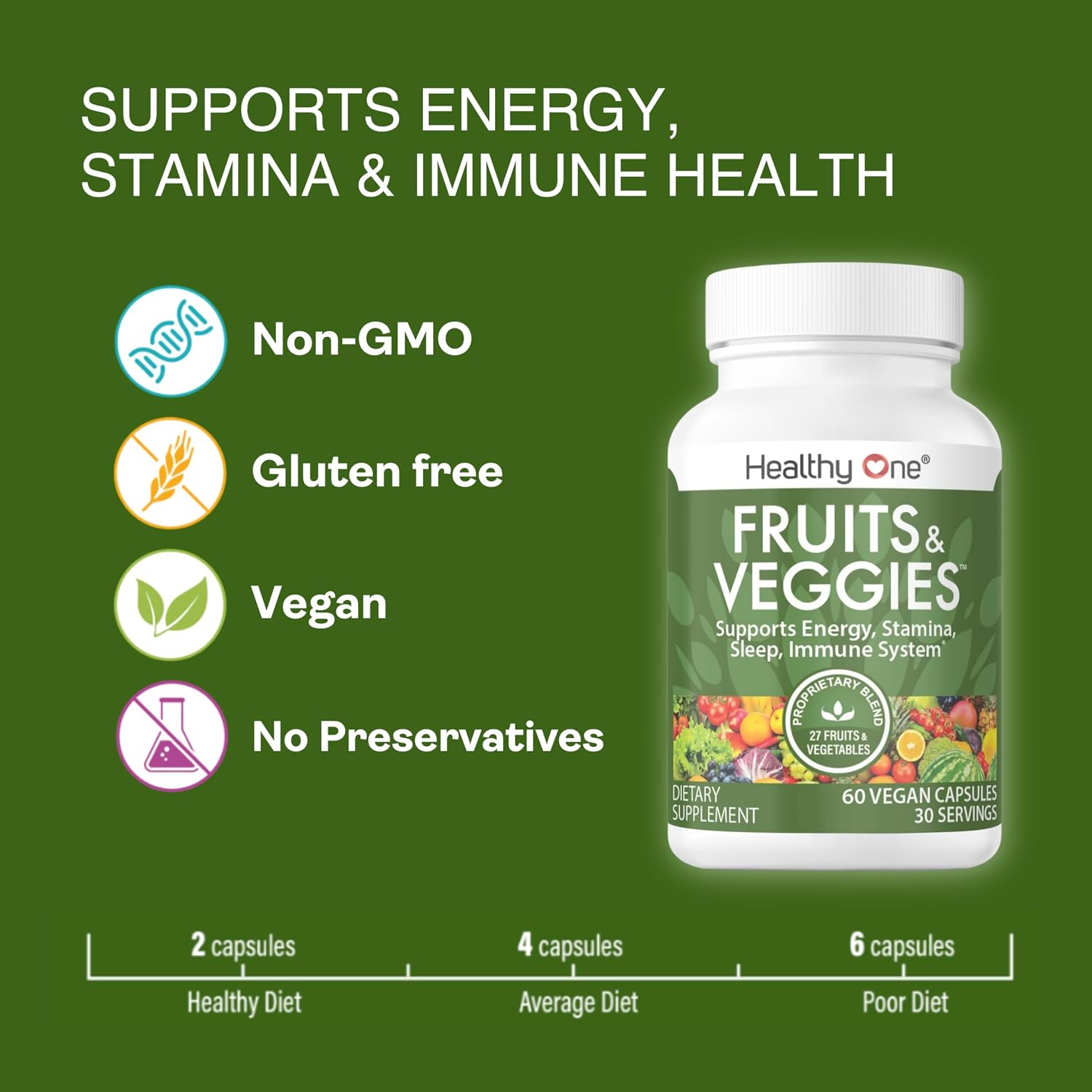 Fruits & Veggies Formula - 27 Frutas y Verduras Enteras Ecológicas - 60 Cápsulas (30 Días)