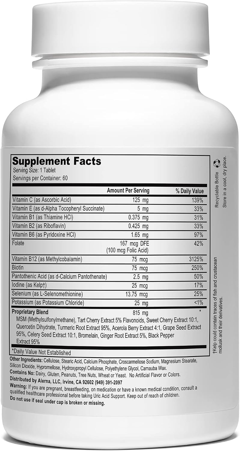 Uric Acid Support Dietary Supplement – Cereza Ácida, Extracto de Apio, Cúrcuma y Quercetina – 60 Comprimidos Vegetarianos