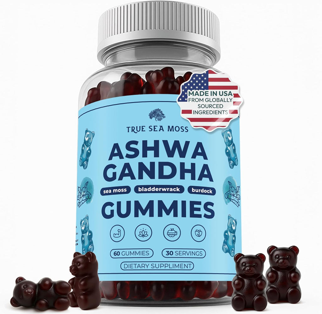 TrueSeaMoss Sea Moss Gummies con Ashwagandha, Bardana y Bladderwrack – 60 Gominolas