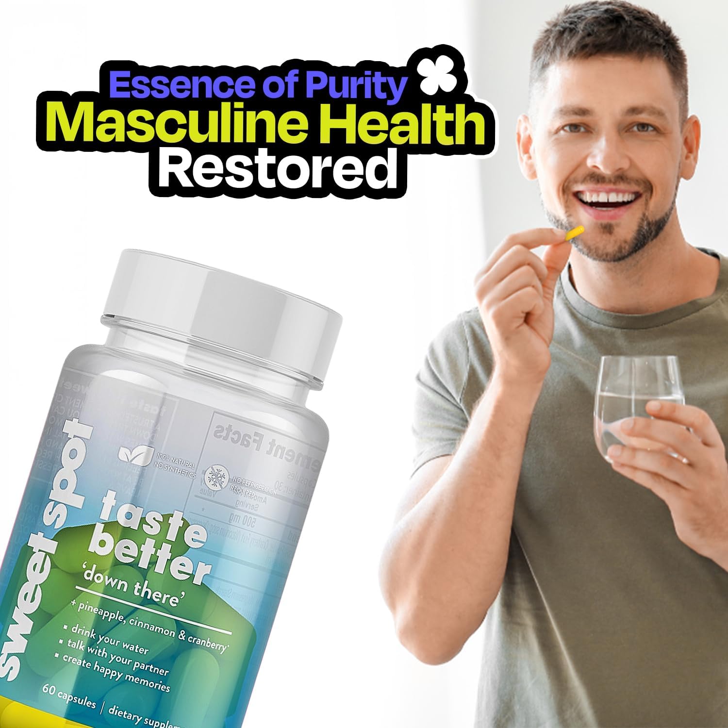 Probióticos para Hombres – Fórmula Sweet Spot con Piña, Arándano y Canela, 60 Cápsulas