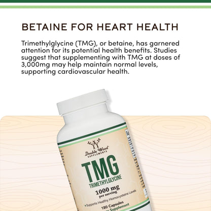 Double Wood Supplements TMG Trimethylglycina - 99%+ Pureza - 1000mg, 180 Cápsulas – Image 4