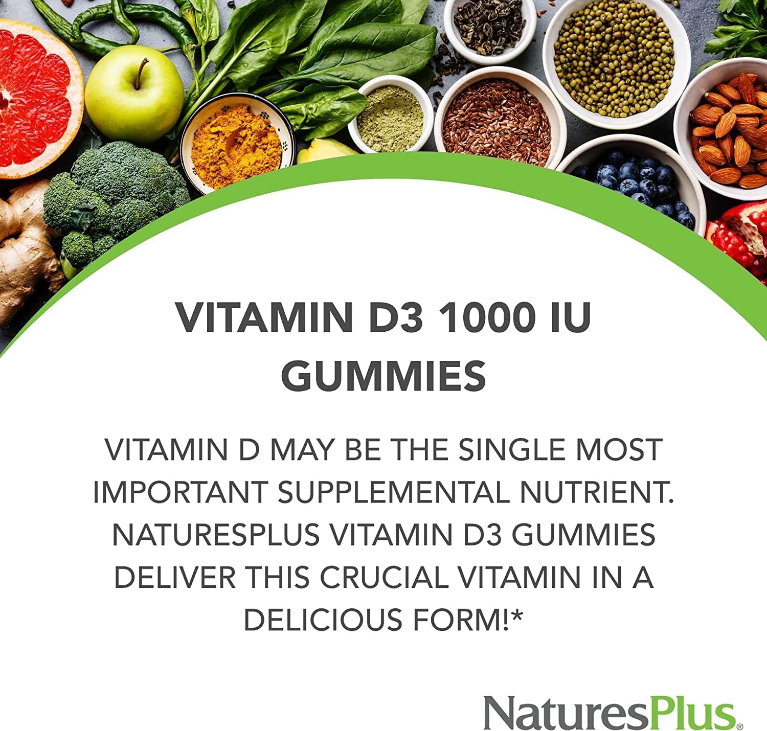 NaturesPlus Gominolas de Vitamina D3 1000 IU - 60 Gominolas, Sabor a Bayas Mixtas