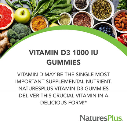NaturesPlus Gominolas de Vitamina D3 1000 IU – Mantenimiento de huesos normales: Ayuda a mantener los huesos en – Image 2