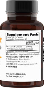 MONOHERB Beta 1,3/1,6 Glucan 500 mg - 90 Cápsulas Veganas