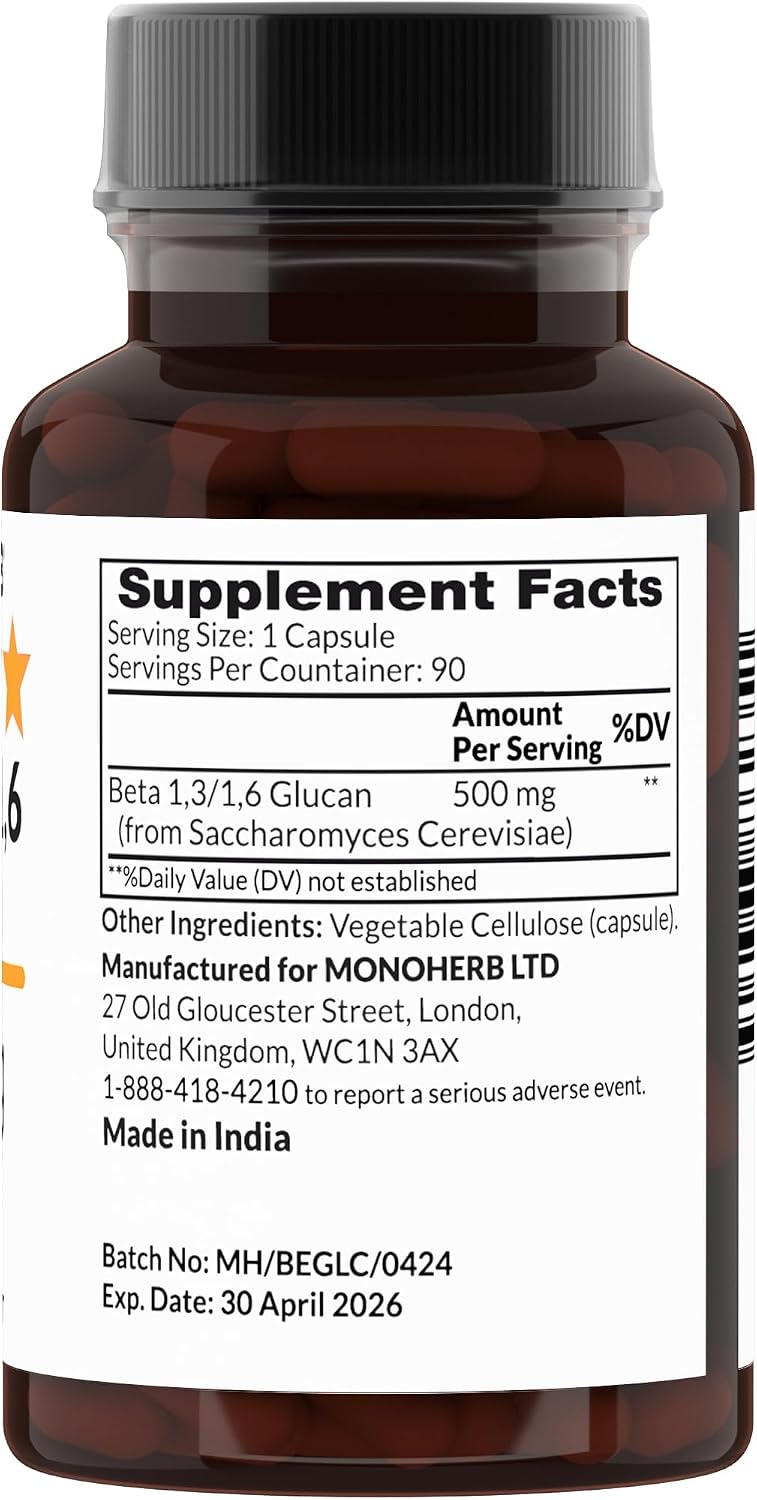 MONOHERB Beta 1,3/1,6 Glucan 500 mg - 90 Cápsulas Veganas
