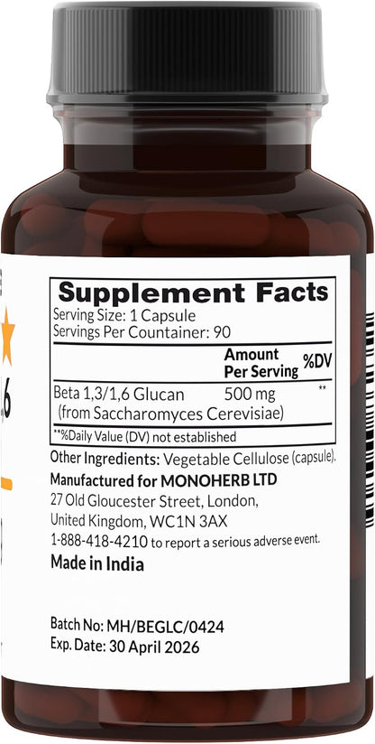 MONOHERB Beta 1,3/1,6 Glucan 500 mg - 90 Cápsulas Veganas – Image 2