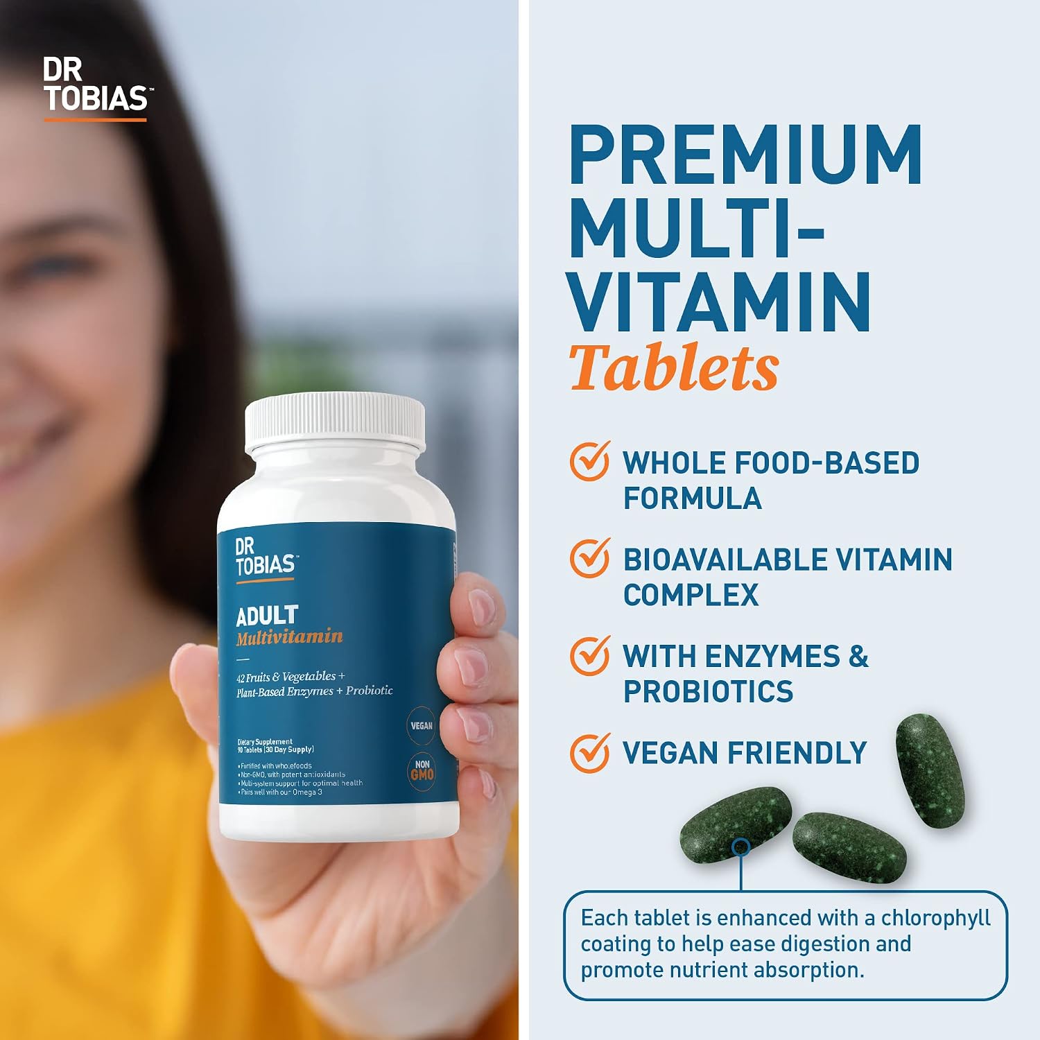 Dr. Tobias Multivitamínico Adulto - 180 Comprimidos Veganos con 42 Frutas y Verduras