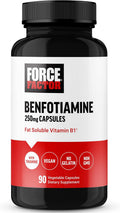 Force Factor Benfotiamina Plus Tiamina, Vitamina B1 Liposoluble de Alta Absorción, No GMO, Vegano, 90 Cápsulas Vegetales