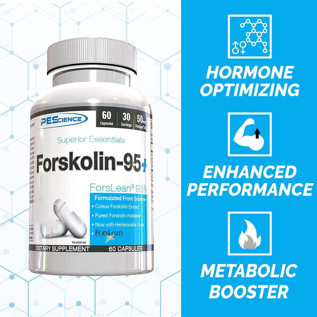 PEScience Forskolin-95+ Cápsulas, 95% Forskolina Pura de Extracto de Coleus Forskohlii con Extracto de Hemerocallis Fulva, ForsLean Patentado, 50 mg, 60 Unidades