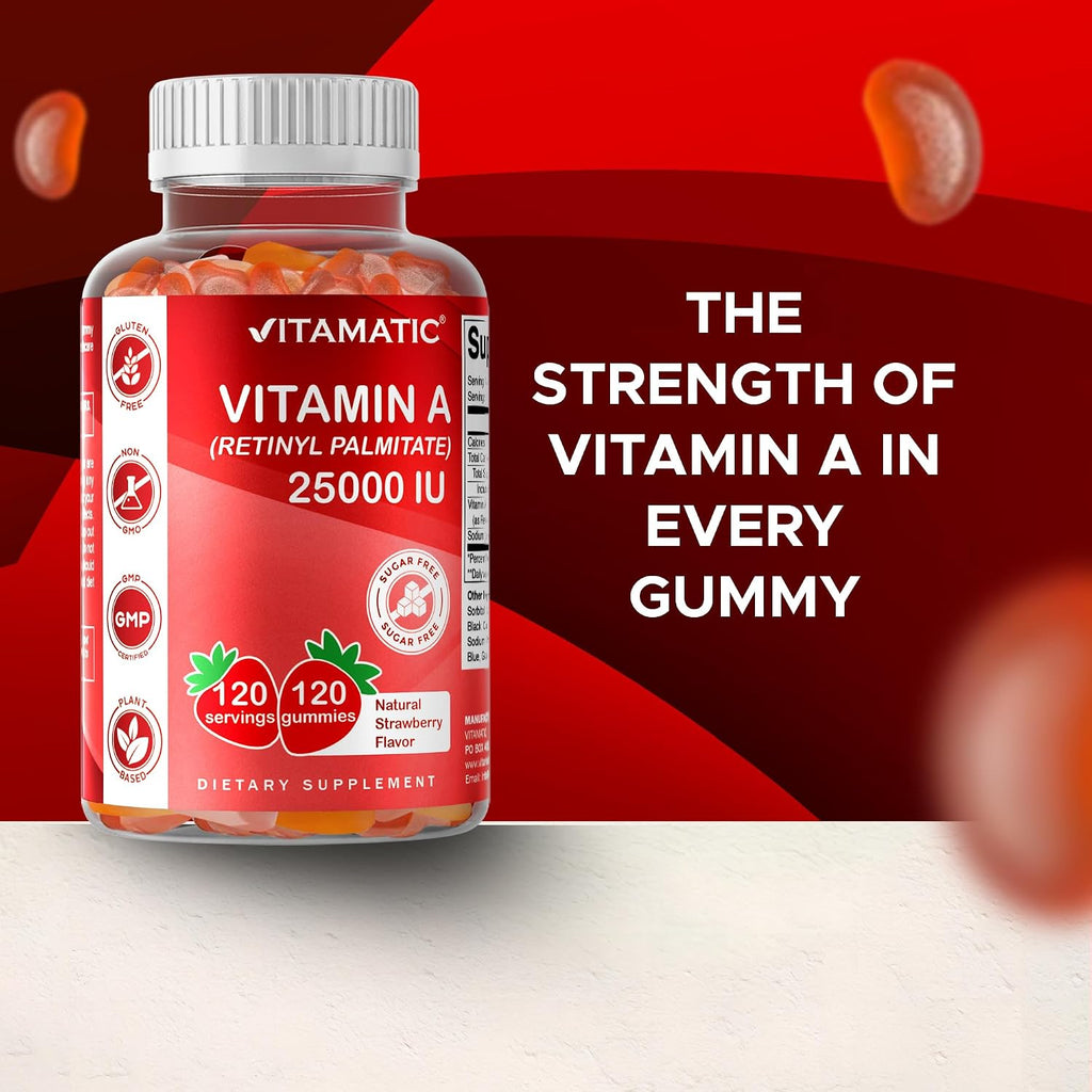Vitamatic Vitamina A 25.000 UI Gomitas Sin Azúcar - Retinol Palmitato - 120 Unidades