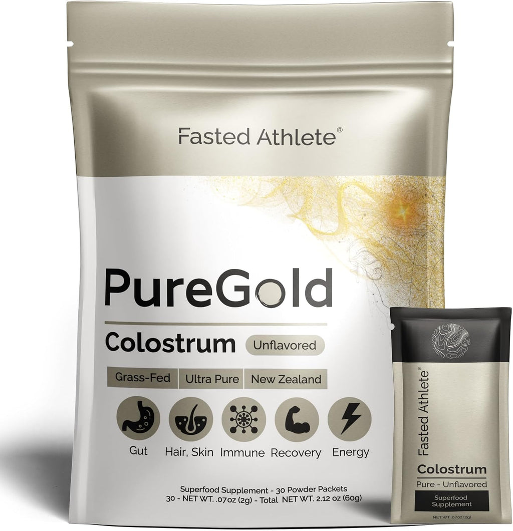 PureGold - Calostro Bovino en Polvo - 100% Puro de Nueva Zelanda, 30 Sobres Individuales