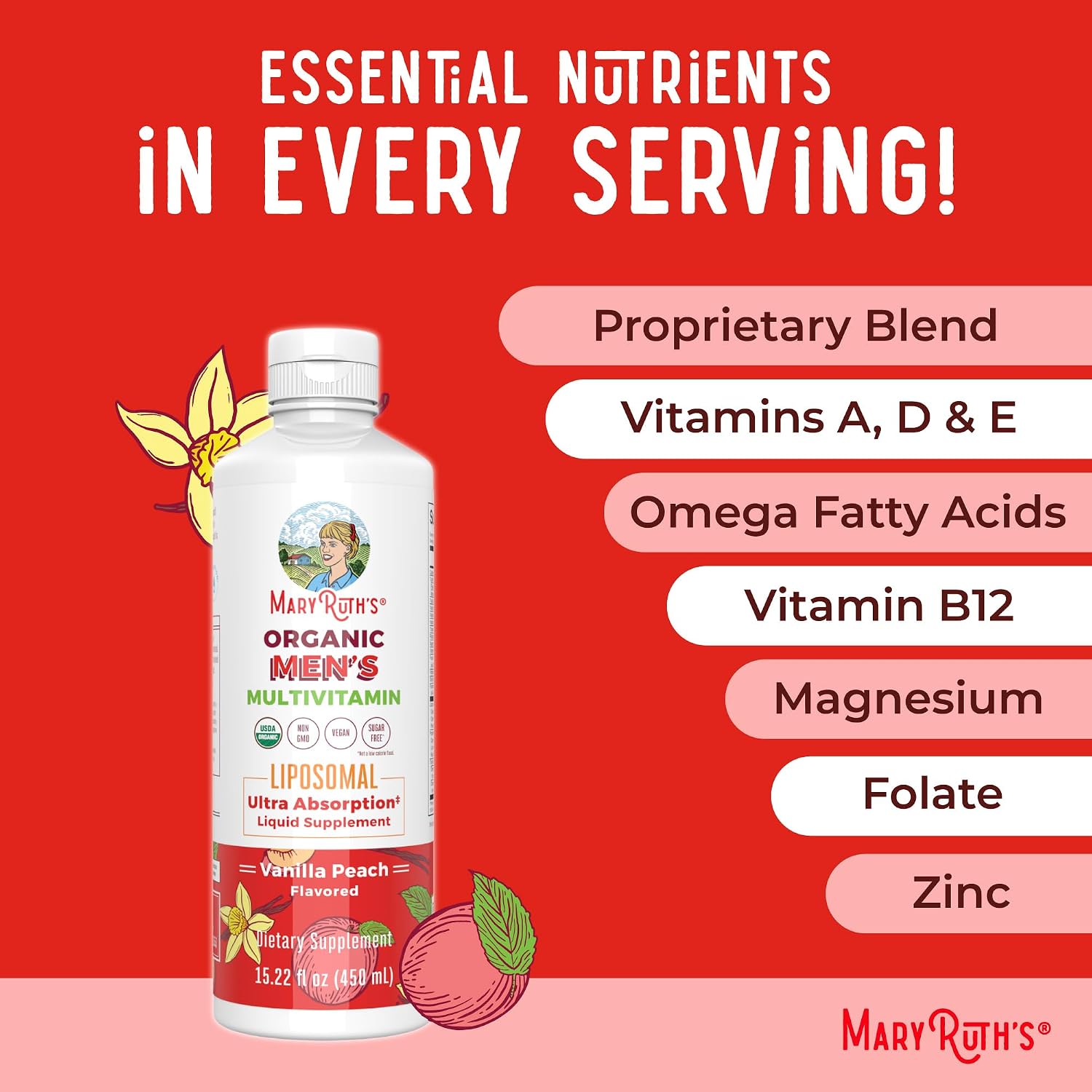 MaryRuth's Multivitamínico Liposomal para Hombres - Líquido Sin Azúcar, Vegano, 450 ml