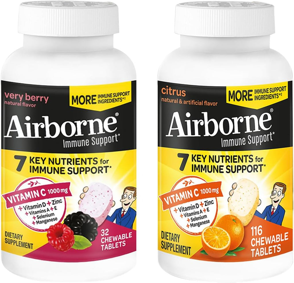 Airborne Vitamina C 1000 mg con Zinc - 116 Comprimidos Masticables Sabor Berry (Pack de 2)