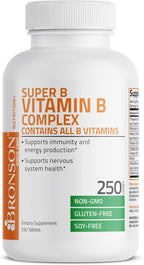 Bronson Complejo B - Vitaminas B1, B2, B3, B6, B9 (Ácido Fólico) y B12 - 250 Tablets