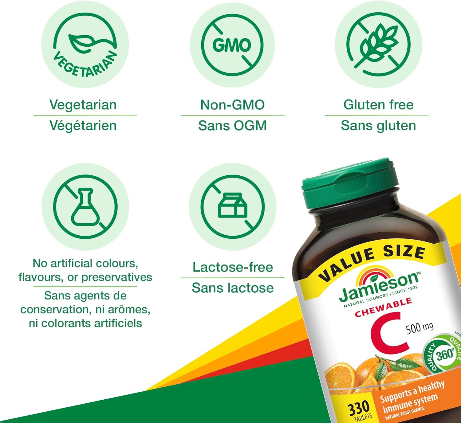 Jamieson Vitamina C Masticable 500 mg - 330 Comprimidos Sabor Naranja