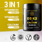 New Elements Vitamin D3 K2 Gummies 10000 IU con Calcio 100mg