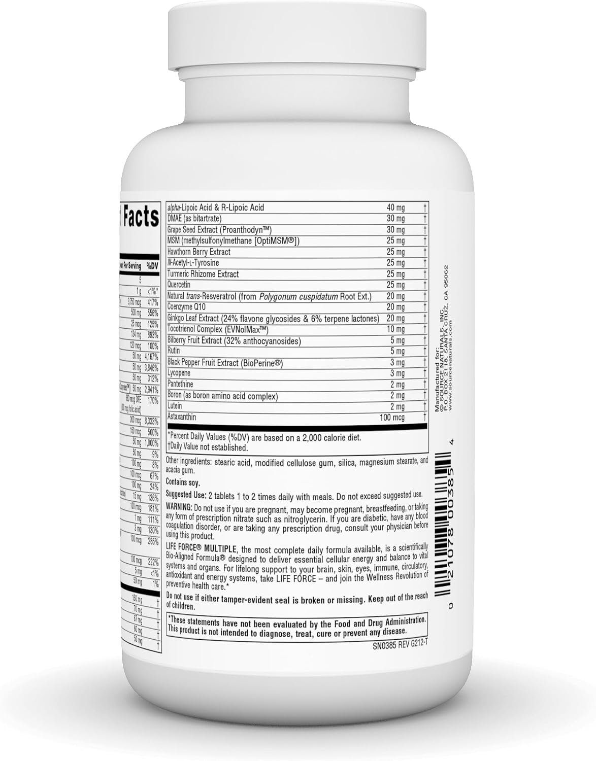 Source Naturals Life Force Multiple Sin Hierro - Complejo Multivitamínico y Mineral Diario - 90 Comprimidos