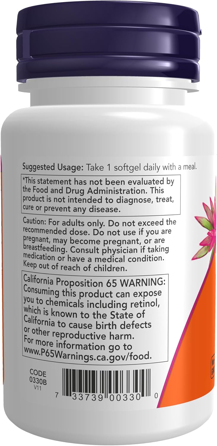 Vitamina A 10.000 UI de NOW Foods - 100 Cápsulas Blandas