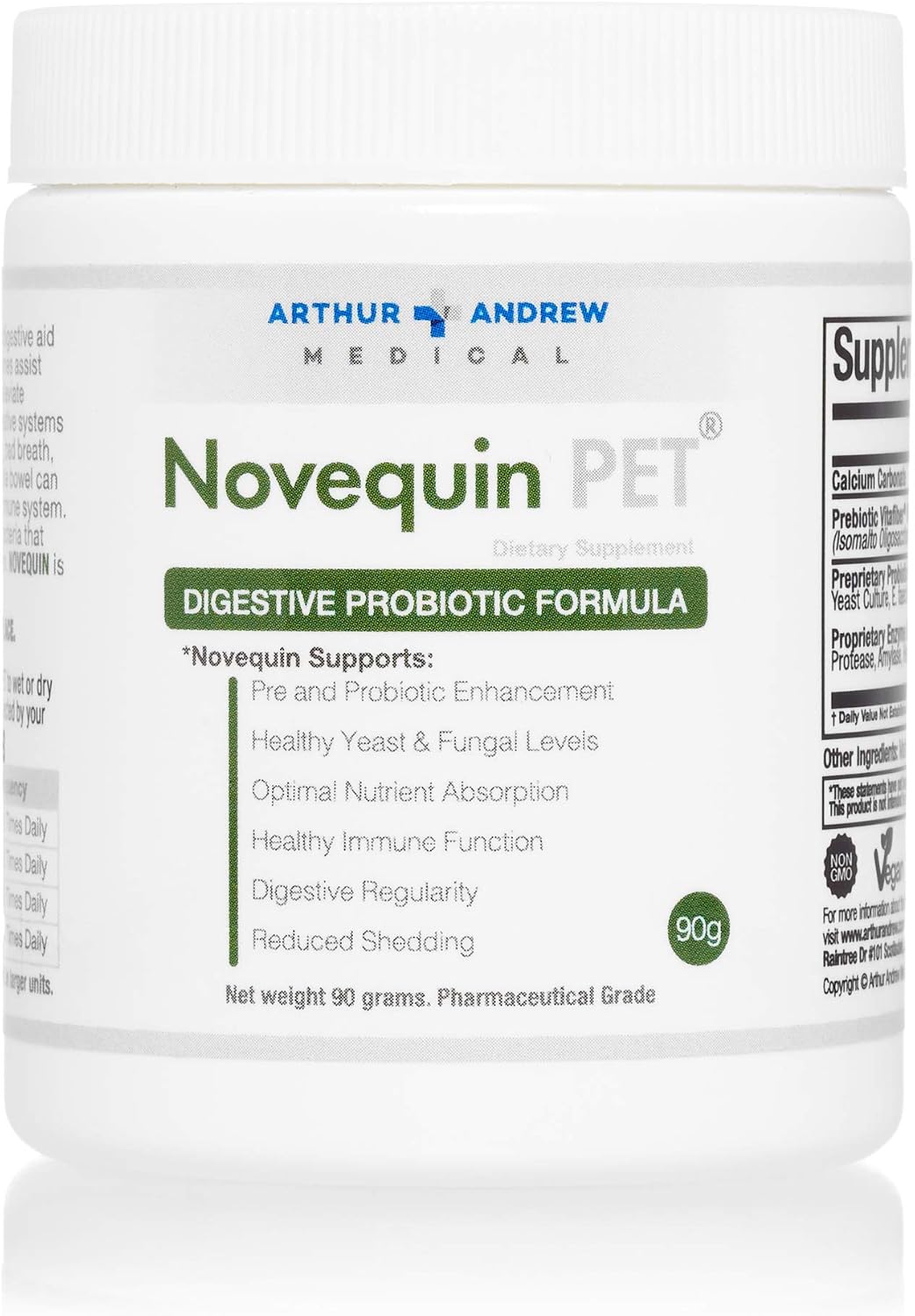 Arthur Andrew Medical Novequin PET - Probióticos digestivos para mascotas (90 g)