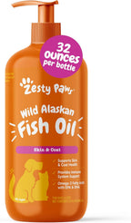 Zesty Paws Aceite de Pescado Salvaje de Alaska para Perros y Gatos - Mezcla de Abadejo y Salmón - Ácidos Grasos Omega 3 EPA y DHA - Apoya la Piel Sensible, el Pelaje y el Sistema Inmunológico - 946 ml