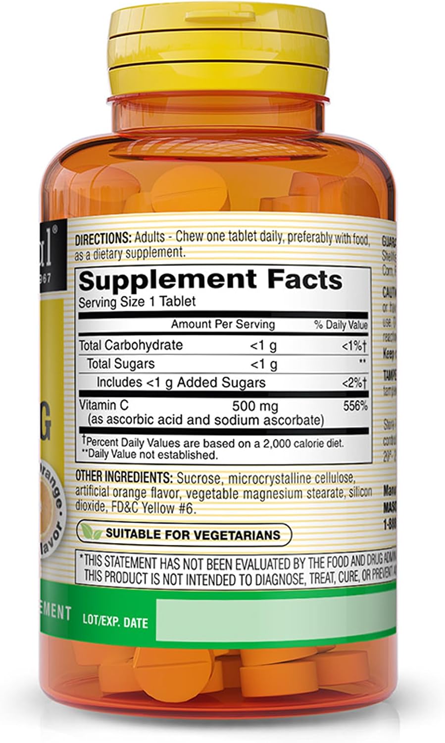 MASON NATURAL Vitamin C 500 mg (Ascorbic Acid) - 100 Orange Chewable Tablets